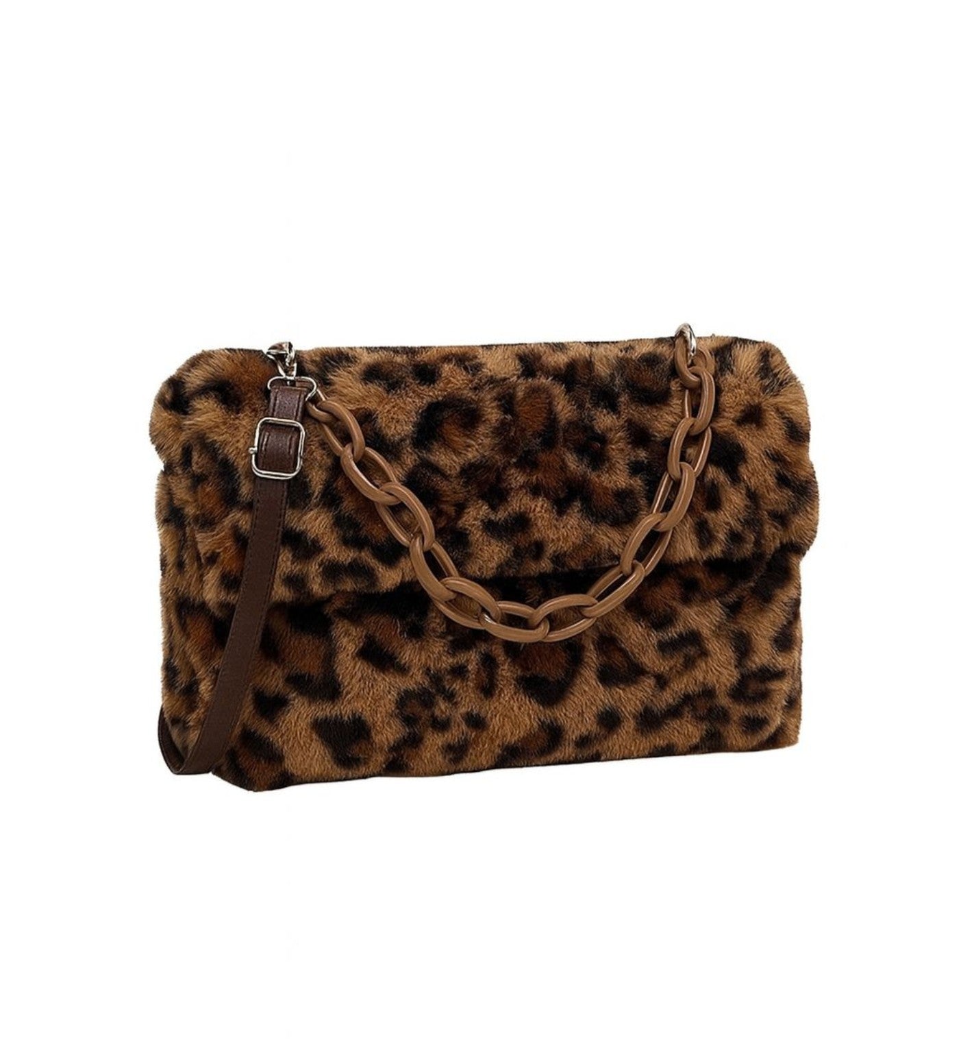 Flauschige Umhängetasche „Leo Luxe“ – Kunstfell mit Kettenriemen