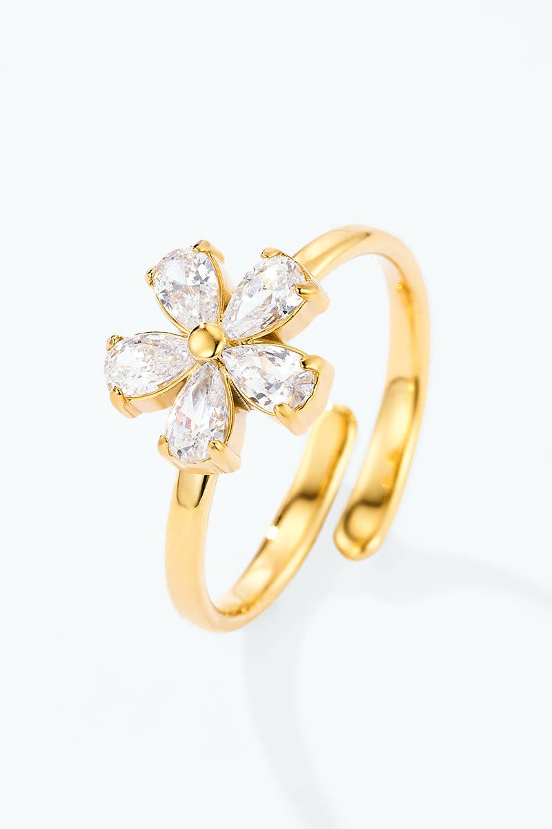 Blumenring mit birnenförmigen Zirkonen aus Edelstahl Gold / 100% Edelstahl