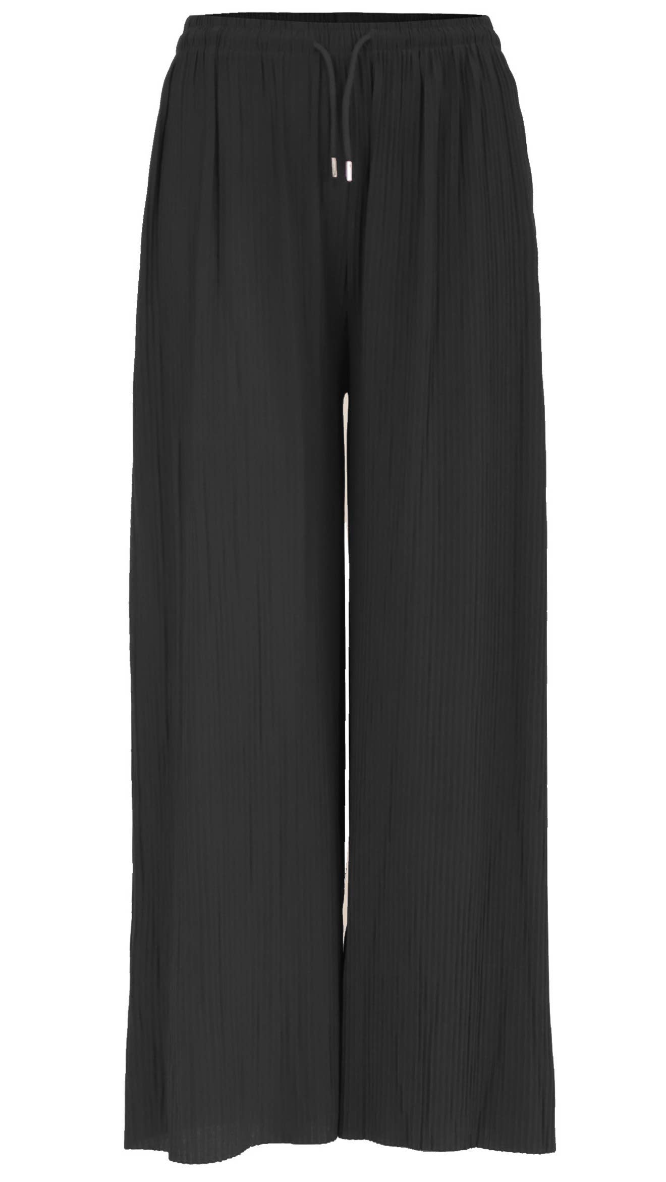 Weite, plissierte Hose mit verstellbaren Bändern: Schwarz / Eine Größe