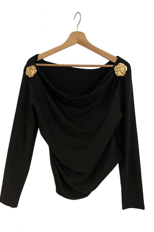 Elegante Drapierte Bluse „Golden Charm“