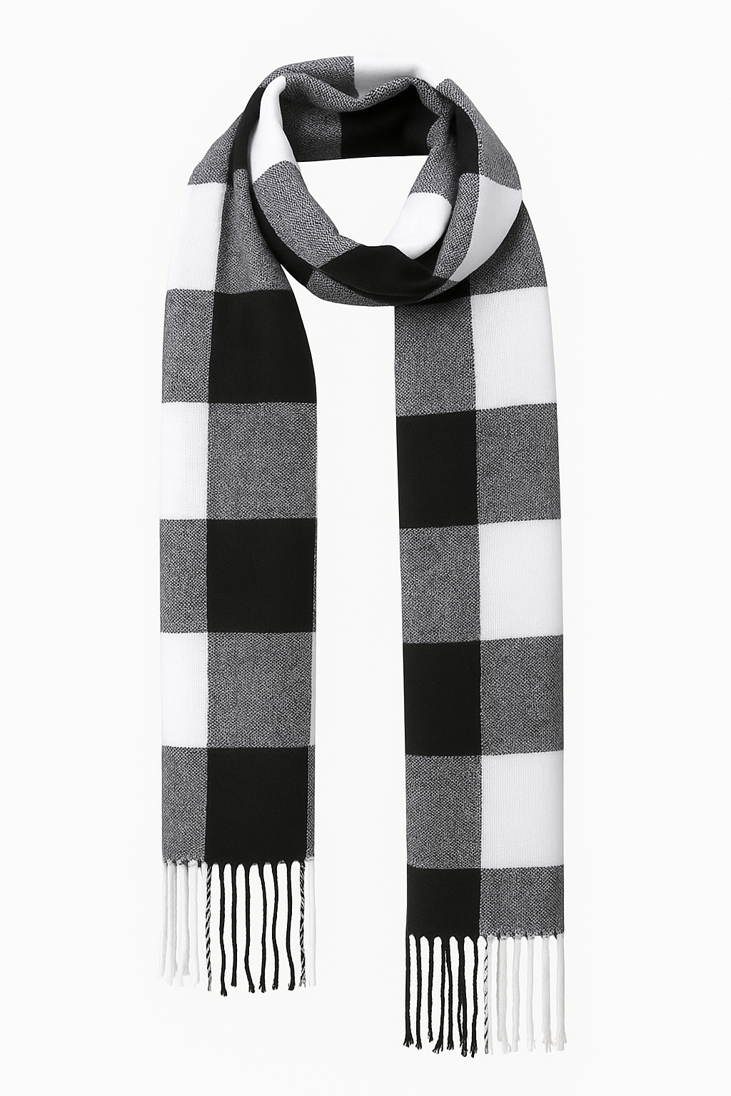 Karo-Schal mit Fransen – Schwarz-Weiß