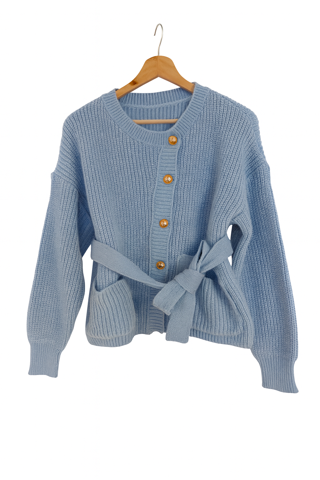 Strickcardigan „Soft Sky“ mit Bindegürtel – Hellblau