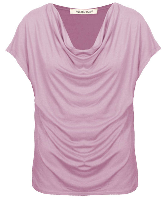 T-Shirt mit Wasserfallausschnitt, kurzärmelig: Rosa / M
