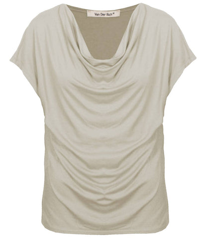 T-Shirt mit Wasserfallausschnitt, kurzärmelig: Beige / M