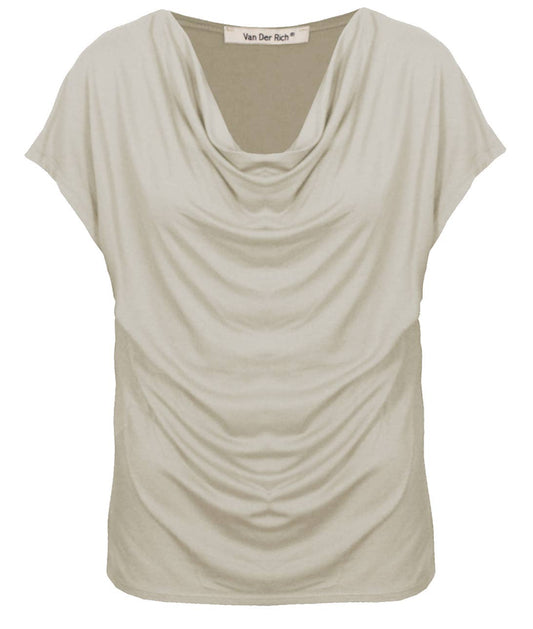 T-Shirt mit Wasserfallausschnitt, kurzärmelig: Beige / M