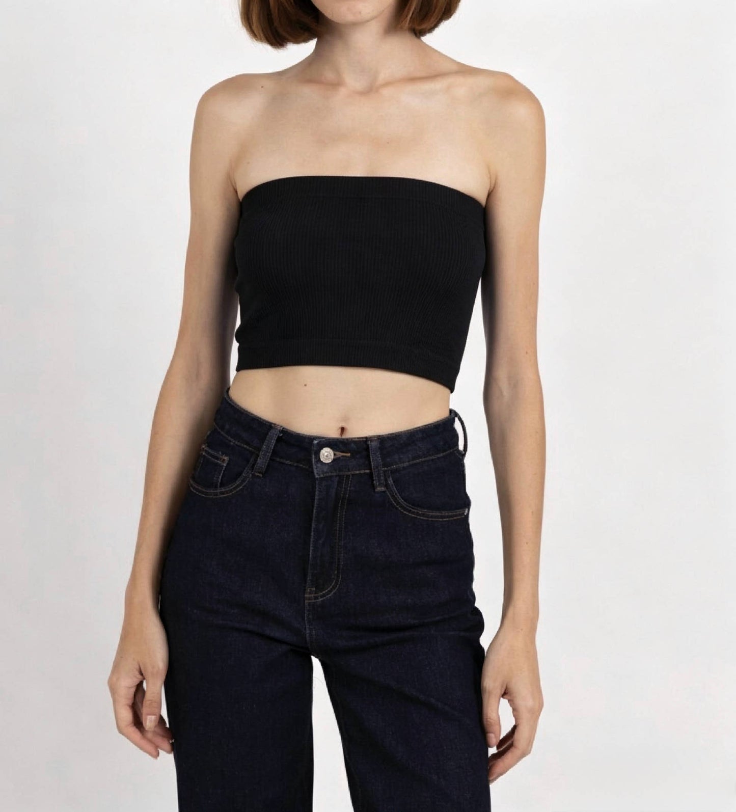 Crop-Top-Bustier: Schwarz / Eine Größe