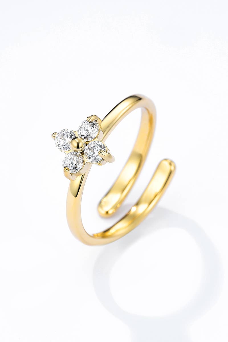 Kleeblatt-Ring mit Strasssteinen aus Edelstahl Gold