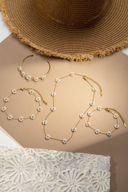 Schmuckset Blumen bunt Halskette Armband Armreif Kette Fußkette: Weiß