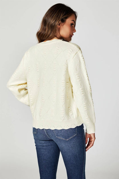 Cremefarbene Strickjacke mit Herzstickerei: Cream / OneSize