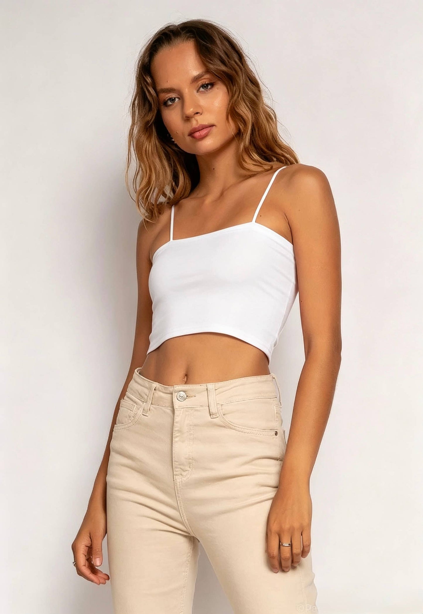 Bustier-Crop-Top mit dünnem Träger: Weiß / Eine Größe