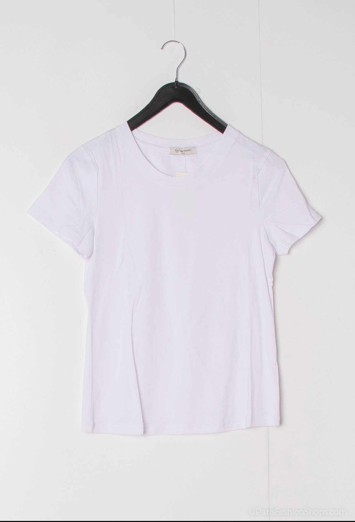 Einfaches kurzärmeliges Baumwoll‑T‑Shirt mit Rundhalsausschnitt: Weiß / SM