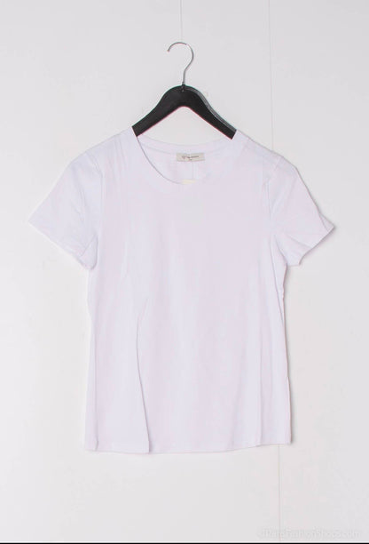 Einfaches kurzärmeliges Baumwoll‑T‑Shirt mit Rundhalsausschnitt: Weiß / SM