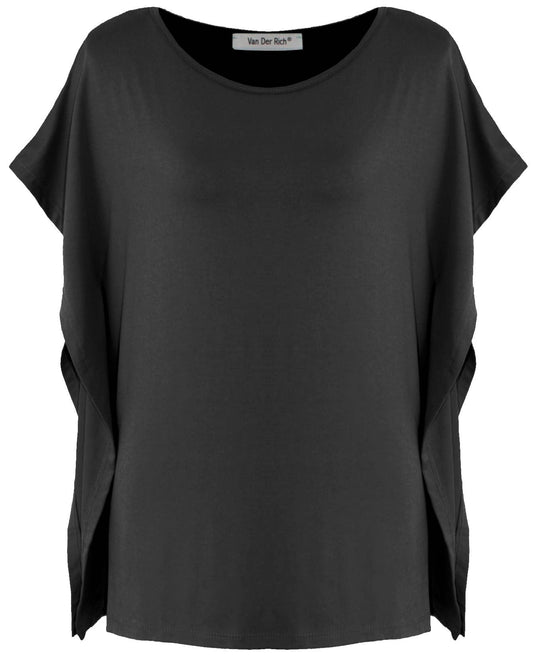 T-Shirt mit Rüschenärmeln im Kimono-Stil: Schwarz / S-M
