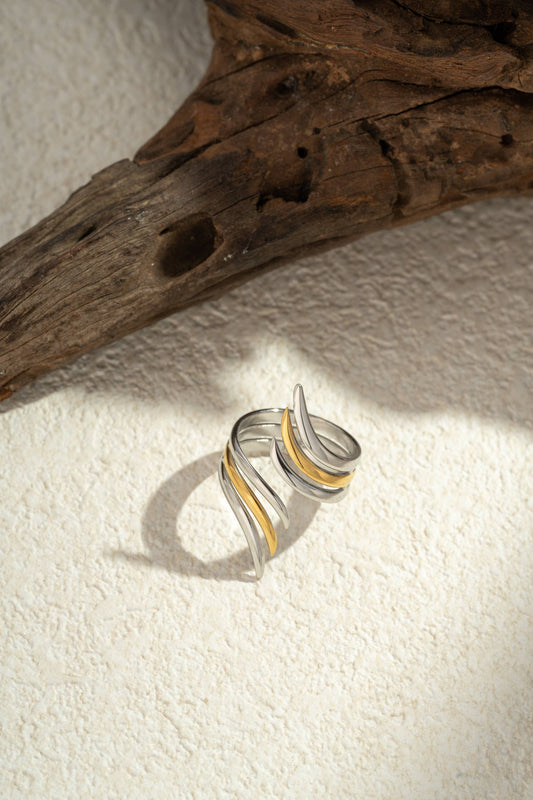 Verstellbarer Edelstahlring mit geometrischem Design: Zweifarbig