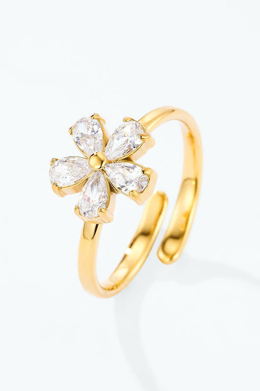 Blumenring mit birnenförmigen Zirkonen aus Edelstahl Gold / 100% Edelstahl
