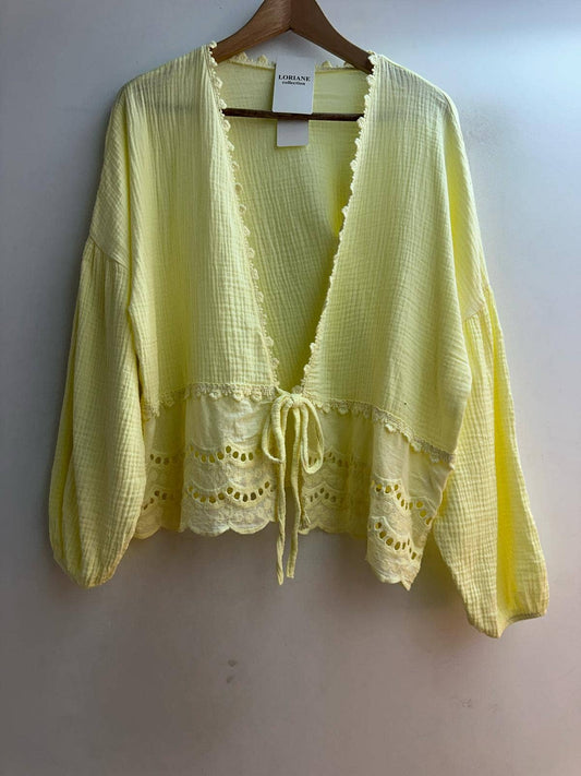 Schlichte Bluse aus Baumwollgaze: Gelb / Eine Größe