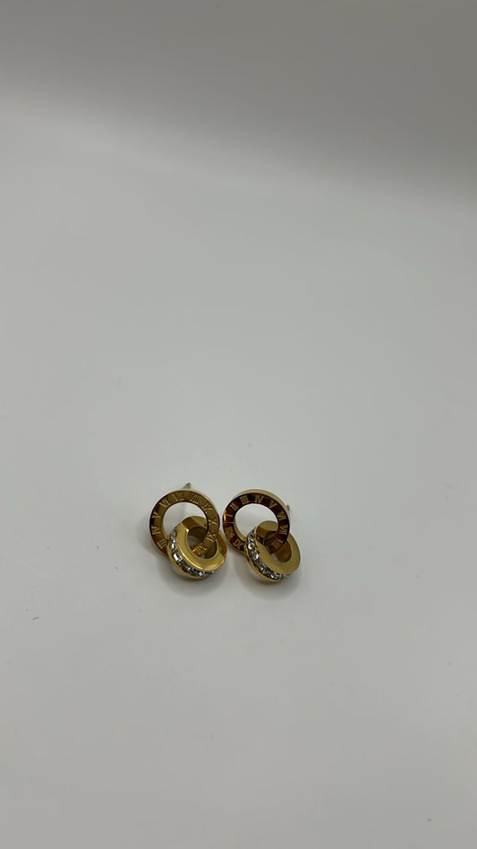 Ohrringe „Roma“ – Gold mit römischen Zahlen & Kristallring