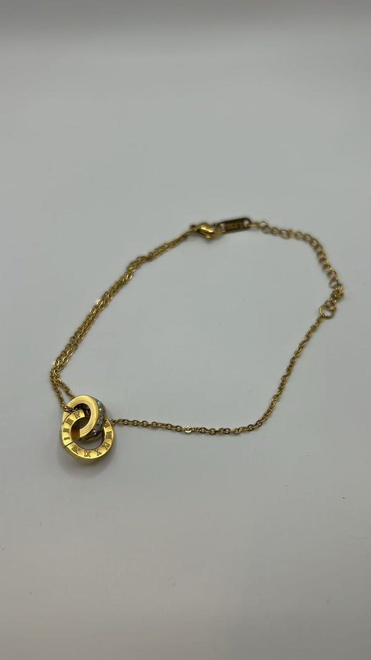 Armband „Roma“ – Gold mit Doppelring-Anhänger