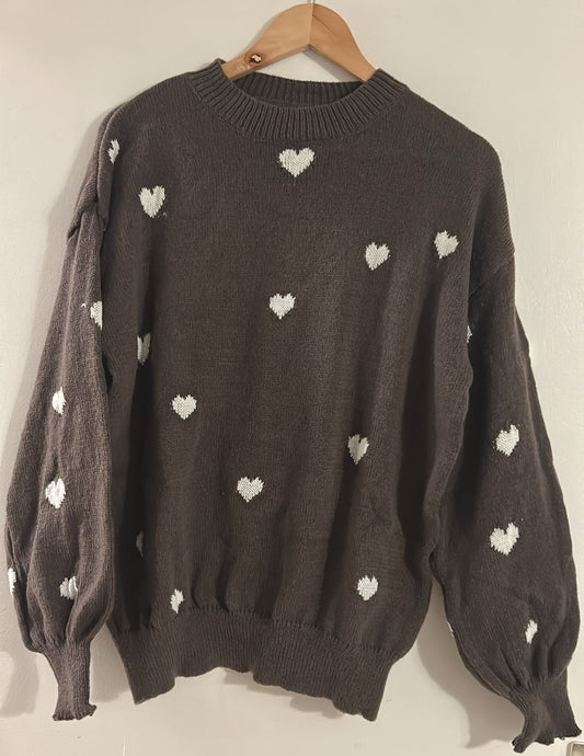 Cosy Heart Knit – Brauner Herzpullover