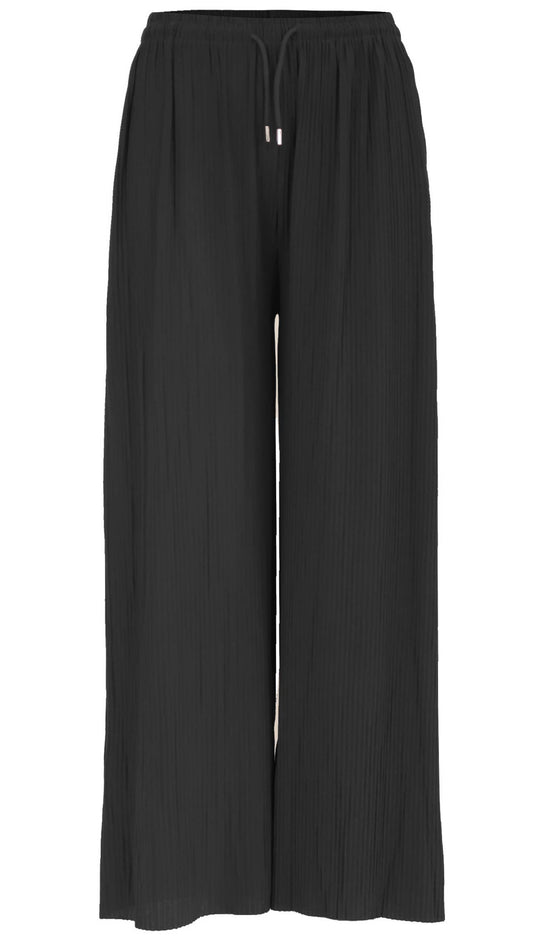 Weite, plissierte Hose mit verstellbaren Bändern: Schwarz / Eine Größe