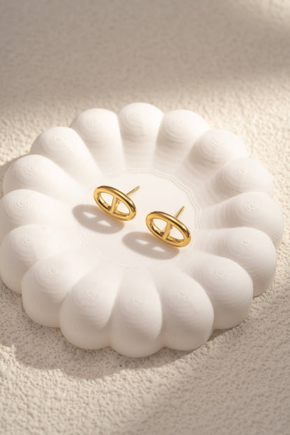 Halskette und Ohrring-Set mit ovalem Muster aus Edelstahl: Or jaune