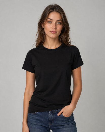 Einfaches kurzärmeliges Baumwoll‑T‑Shirt mit Rundhalsausschnitt: Schwarz / SM