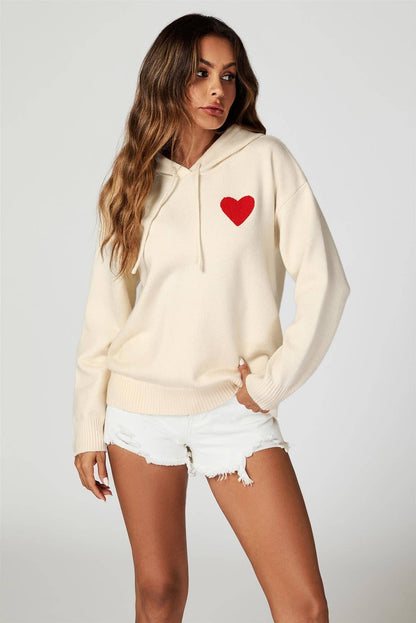 Cremefarbener Strickpullover mit Herzstickerei: Cream / OneSize