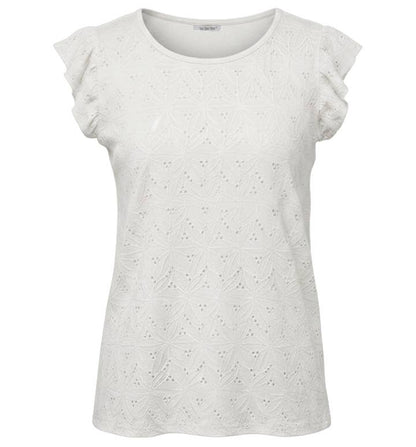 T‑Shirt mit Volantärmeln aus reliefiertem Jacquardstrick: Vanillepudding / L