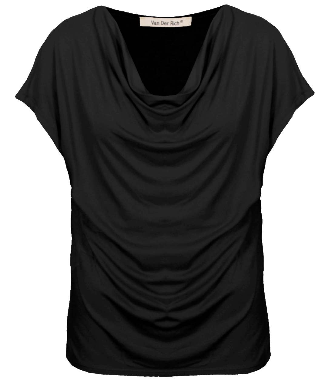 T-Shirt mit Wasserfallausschnitt, kurzärmelig: Schwarz / M