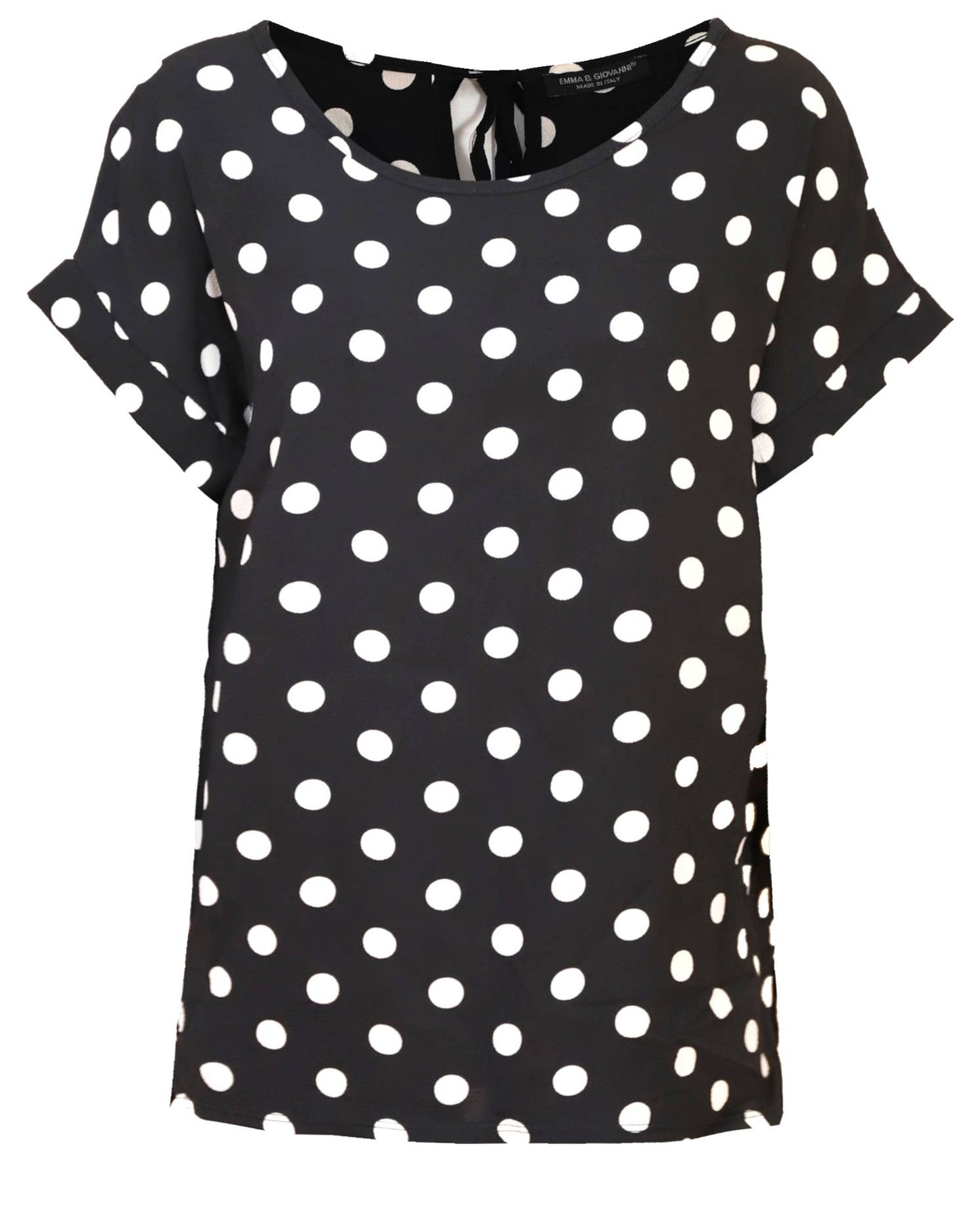 Leichtes Sommer-T-Shirt aus Voile mit kurzen Ärmeln, Rücken mit Schleife: Schwarz / M