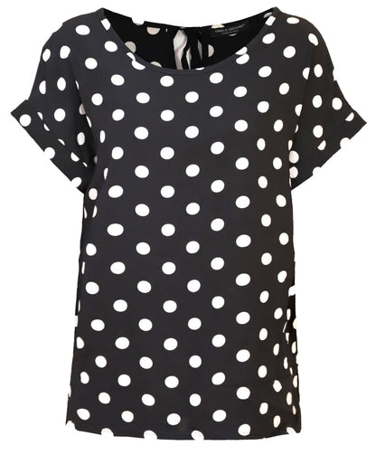 Leichtes Sommer-T-Shirt aus Voile mit kurzen Ärmeln, Rücken mit Schleife: Schwarz / M