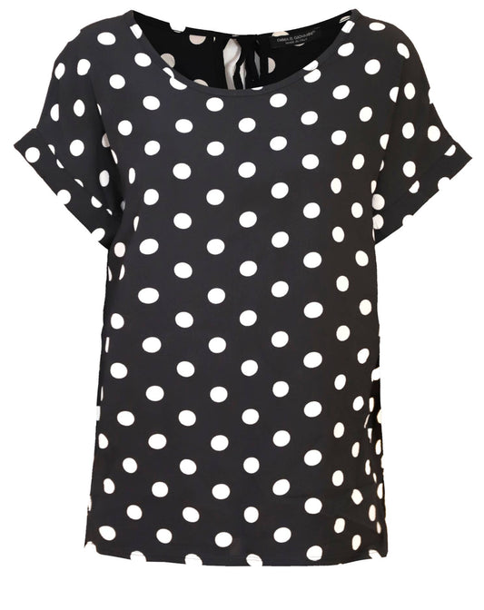 Leichtes Sommer-T-Shirt aus Voile mit kurzen Ärmeln, Rücken mit Schleife: Schwarz / M