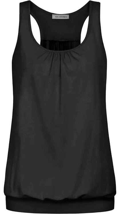 Racerback-Trägertop mit plissiertem Ausschnitt, luftiges Sommer-Top: Schwarz / M