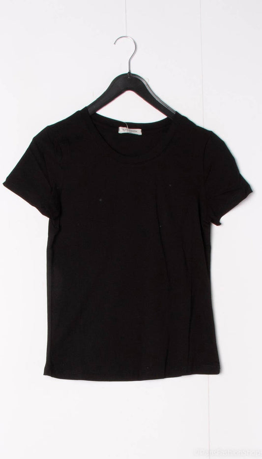Einfaches kurzärmeliges Baumwoll‑T‑Shirt mit Rundhalsausschnitt: Schwarz / SM
