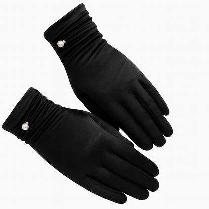 Elegante Satin-Handschuhe mit Perlendetail