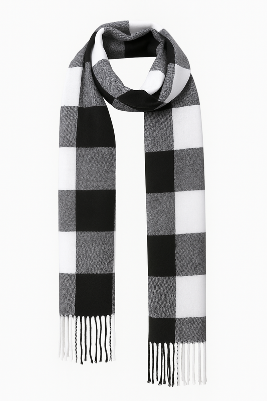 Karo-Schal mit Fransen – Schwarz-Weiß