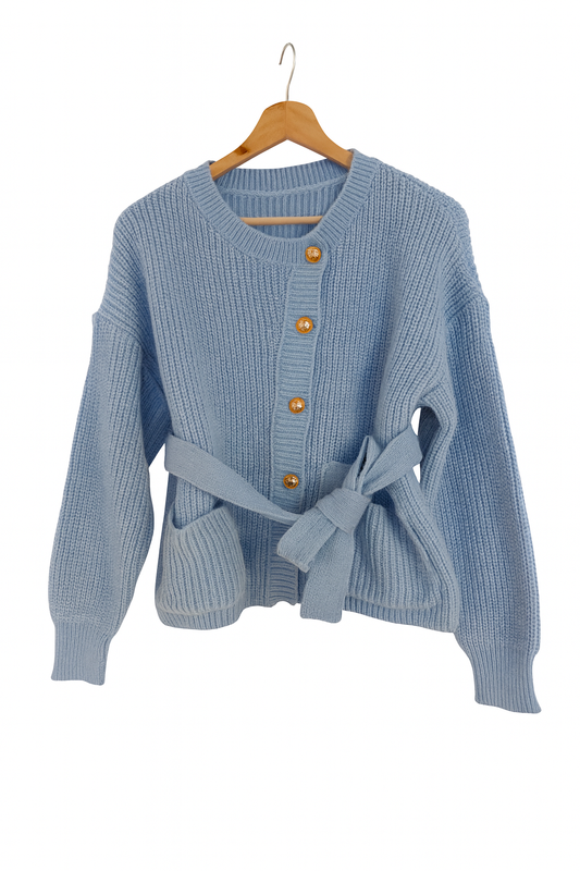 Strickcardigan „Soft Sky“ mit Bindegürtel – Hellblau