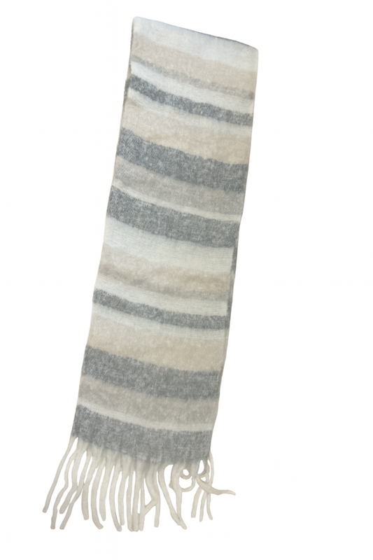 Kuscheliger Streifen-Schal „Winter Harmony“ – Beige & Grau