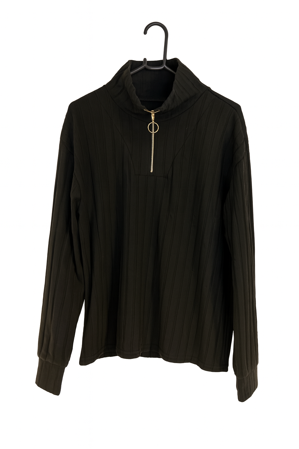 Gerippter Zip-Pullover Beige oder Schwarz